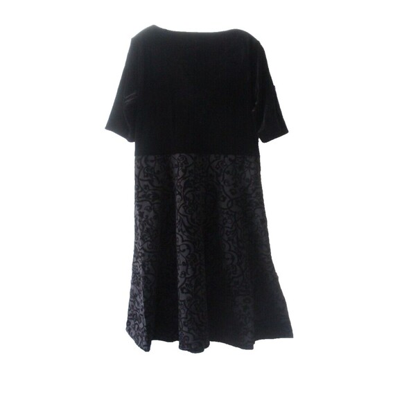 Lands End Dress Black Velvet Bodice Flocked Flared Skirt Size Petite Large - Picture 4 of 5